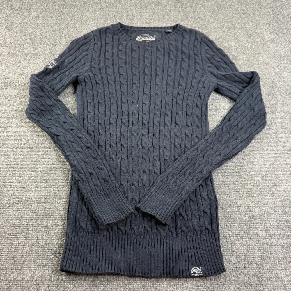 Superdry Cable Knit Sweater Size XXS Navy Blue Cotton Crewneck Women's